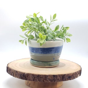 Handmade modern blue ceramic flower pot, Indoor succulent pottery planter