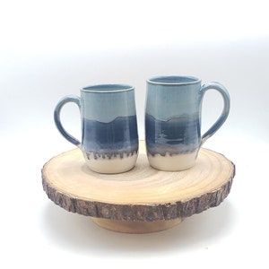 Blue and Beige Handmade Ceramic Mug, Hand made Pottery Mug, Large Porcelain Mug