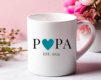 Keramikbecher Special Edition Papa est 2024, Becher 11 Unzen zum Vatertag est 2024, Geschenk zum Vatertag mit Schriftzug