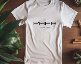 Personalisiertes Vatertags-T-Shirt Papa, Geschenk für Papa zum Vatertag mit Schriftzug, Baumwollshirt für Papas mit Namen der Kinder