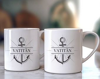 Keramiktasse Sonderedition Vatertag Vatitän, Tasse 11oz zum Vatertag mit Anker, Geschenk zum Vatertag mit Schriftzug