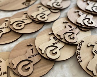 Motorcycle Baby Milestone Markers Monthly Milestones for boys Personalized milestones custom baby boy photo props