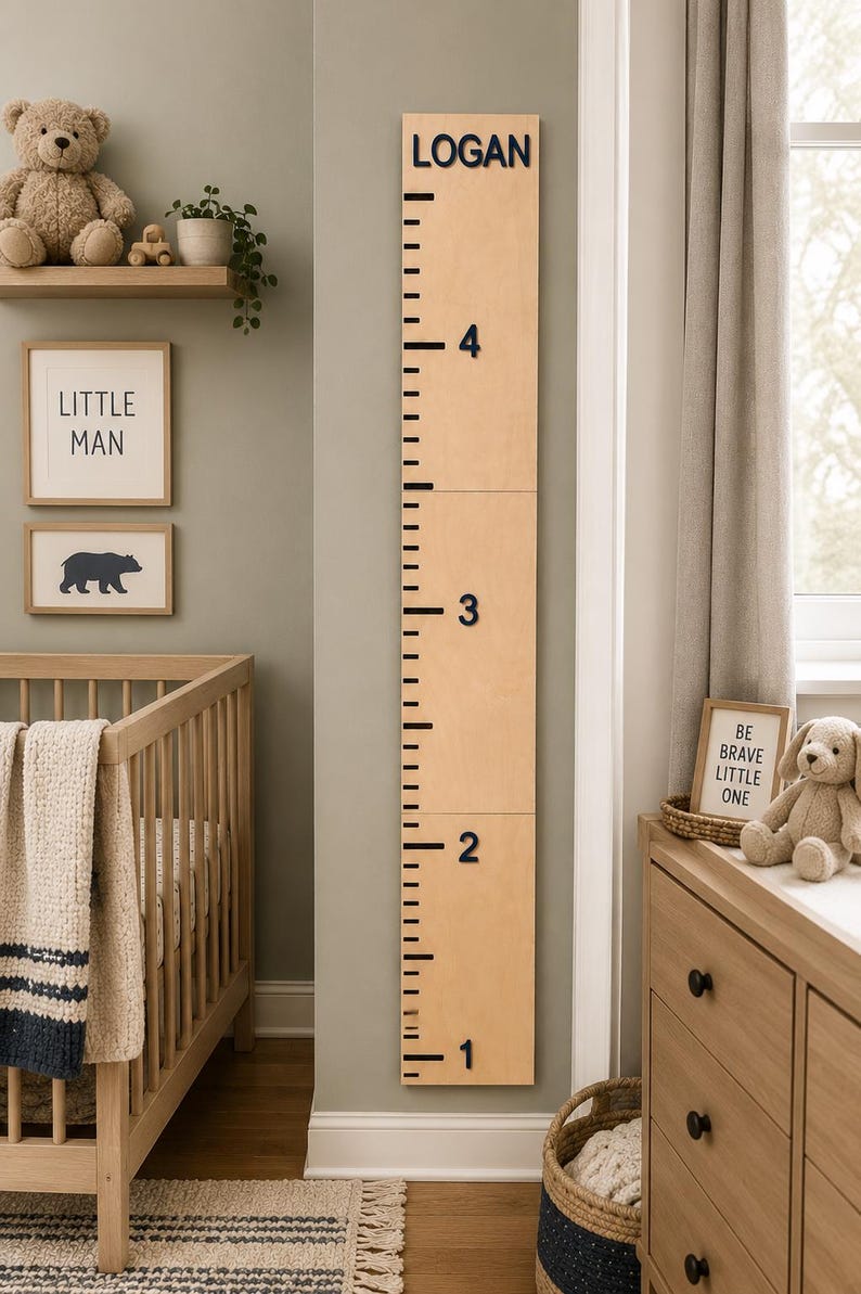 Wooden Height Measurement Tool Custom Growth Chart Ruler Personalized Name Design Handcrafted Nursery Wall Display Kids Bedroom Essential Premium Quality Construction Children Milestone Tracker Beautiful Keepsake Gift Baby Shower Present
