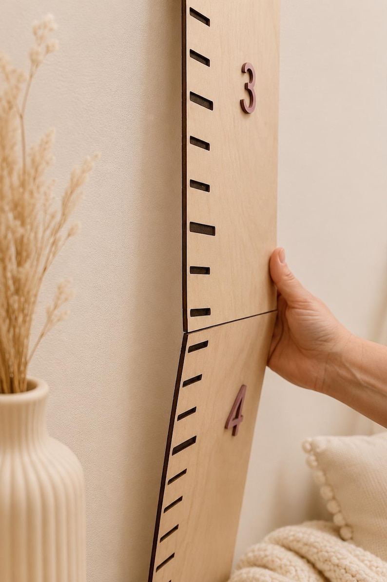 Handcrafted Wooden Ruler Growth Chart Custom Name Personalized Height Measurement Tool Children Milestone Tracker Premium Quality Construction Nursery Wall Art Display Kids Bedroom Essential Durable Family Keepsake Beautiful Baby Shower