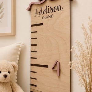 Custom Name Growth Chart Personalized Wooden Ruler Height Measurement Tool Handcrafted Nursery Wall Art Kids Bedroom Display Premium Wood Construction Children Milestone Tracker Durable Family Keepsake Beautiful Baby Gift Track Child Growth