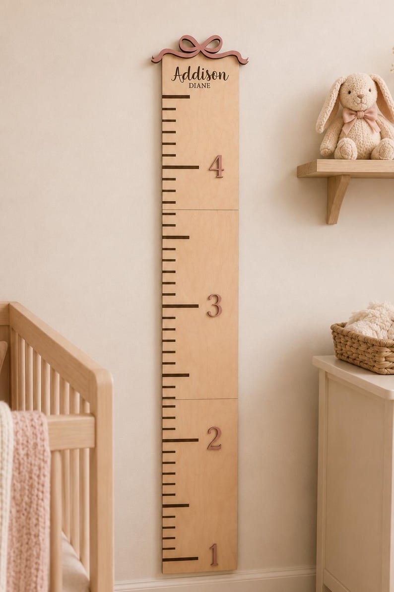 Personalized Growth Chart Ruler Custom Name Design Wooden Height Measurement Tool Children Milestone Tracker Handcrafted Nursery Wall Art Kids Bedroom Essential Premium Wood Construction Durable Family Keepsake Baby Shower Gift Beautiful