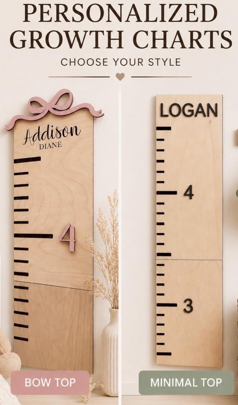 Personalized Growth Chart Ruler Custom Name Design Wooden Height Measurement Tool Children Milestone Tracker Handcrafted Nursery Wall Art Kids Bedroom Essential Premium Wood Construction Durable Family Keepsake Baby Shower Gift Beautiful