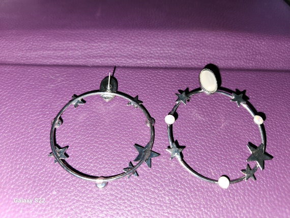 Star Hoop Earrings, Celestial Silver Tone - image 2