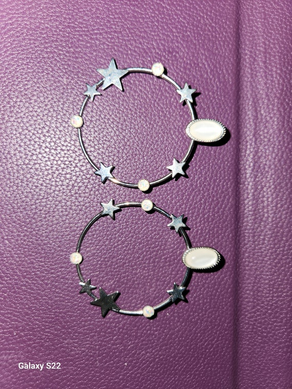 Star Hoop Earrings, Celestial Silver Tone - image 4