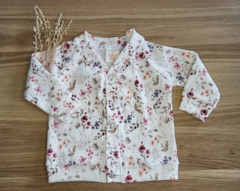 Licht jasje van ribjersey voor baby's en kinderen, zomerjasje, bloemenjasje, sweatshirtjasje