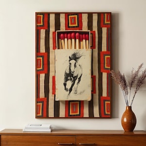 Appaloosa Pferd Streichholzbrief Maskuline Wandkunst, Vintage Western Dekor Retro Bar Warenkorb Kunst Arizona Southwestern Kentucky Derby Cooler Cowboy Druck