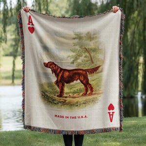 English Setter Ace of Hearts Blanket – Cotton Woven Throw, Southwestern Hunting Dog Decor, Old Money Aesthetic Tapestry, Cool Gift for Him
