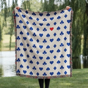 Coperta con carte da gioco Asso di Cuori - Coperta in cotone intrecciato, decorazione per sala giochi in stile sud-occidentale, arazzo con estetica Old Money, regalo accogliente per la casa