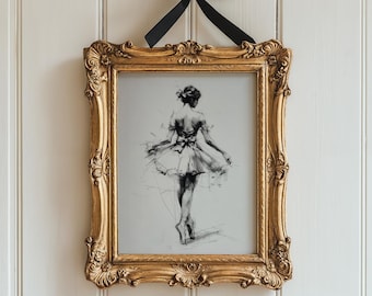 Ballerina Art – Coquette Black and White Girls Room Decor, Ballet Dancer Print, Charcoal Drawing