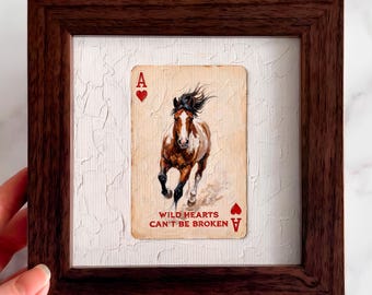 Wild Horse Mini Painting – Small Framed Art Print, Equestrian Decor, Wall Charm