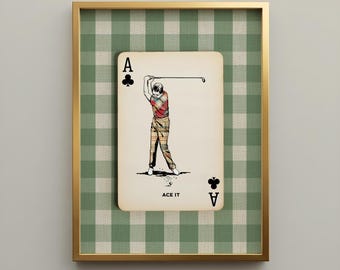 Lámina artística vintage de golf - Decoración masculina para la oficina, arte de pared para club de campo