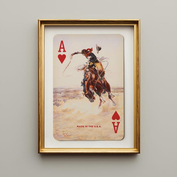 Western Art - Cowboy Ace of Hearts Print, Rugged Masculine Wall Art, Vintage Playing Card Decor, Texas Rodeo Poster