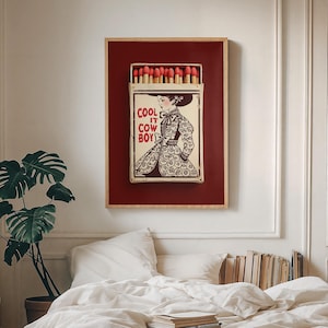 Bordeauxrode muurdecoratie – Cool It Cowboy Matchbox print, Americana decor afbeelding 8