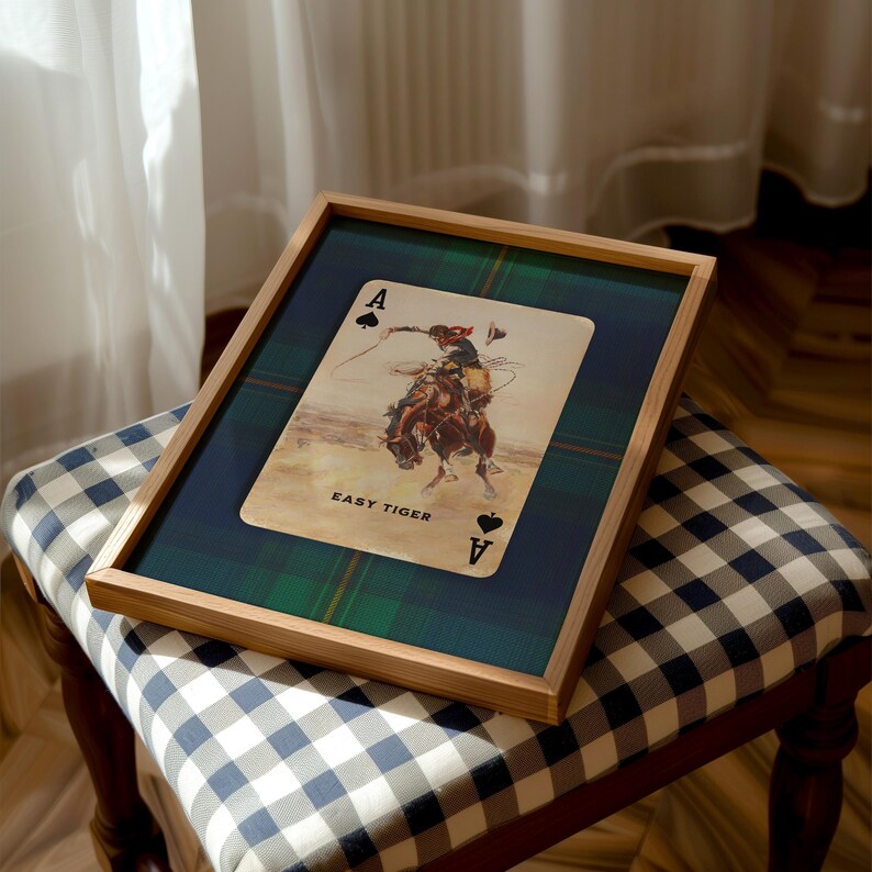Arte de cartas de juego de vaqueros: lámina del as de picas del tigre fácil, decoración del oeste americano. imagen 8
