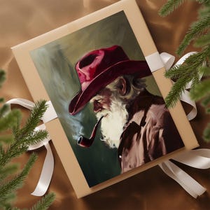 Rugged Santa Christmas Cards - Set of 10 with Envelopes, Rustic Americana Holiday Cards, Southwestern Ranch Xmas Greeting Card Pack