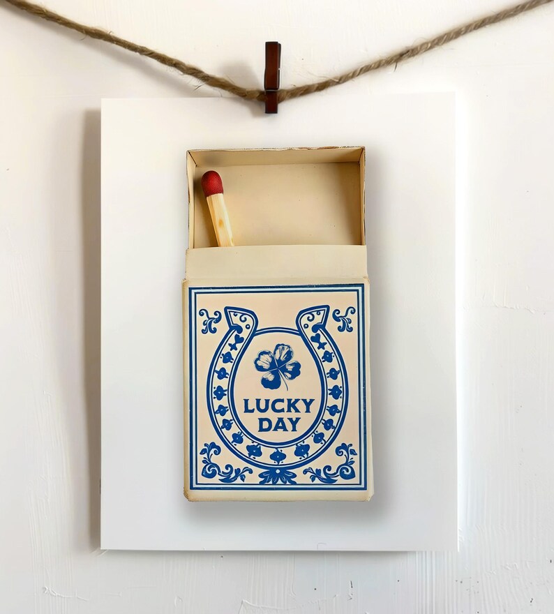 Lucky Matchbox Art – Cowboy Wall Art, Vintage Americana Toile Decor Poster (unframed)