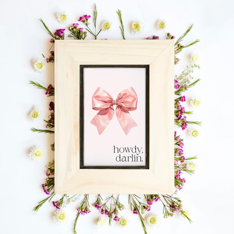 Coquette Cowgirl Bow Howdy Darlin Wall Art Coastal Pink Preppy Teen
