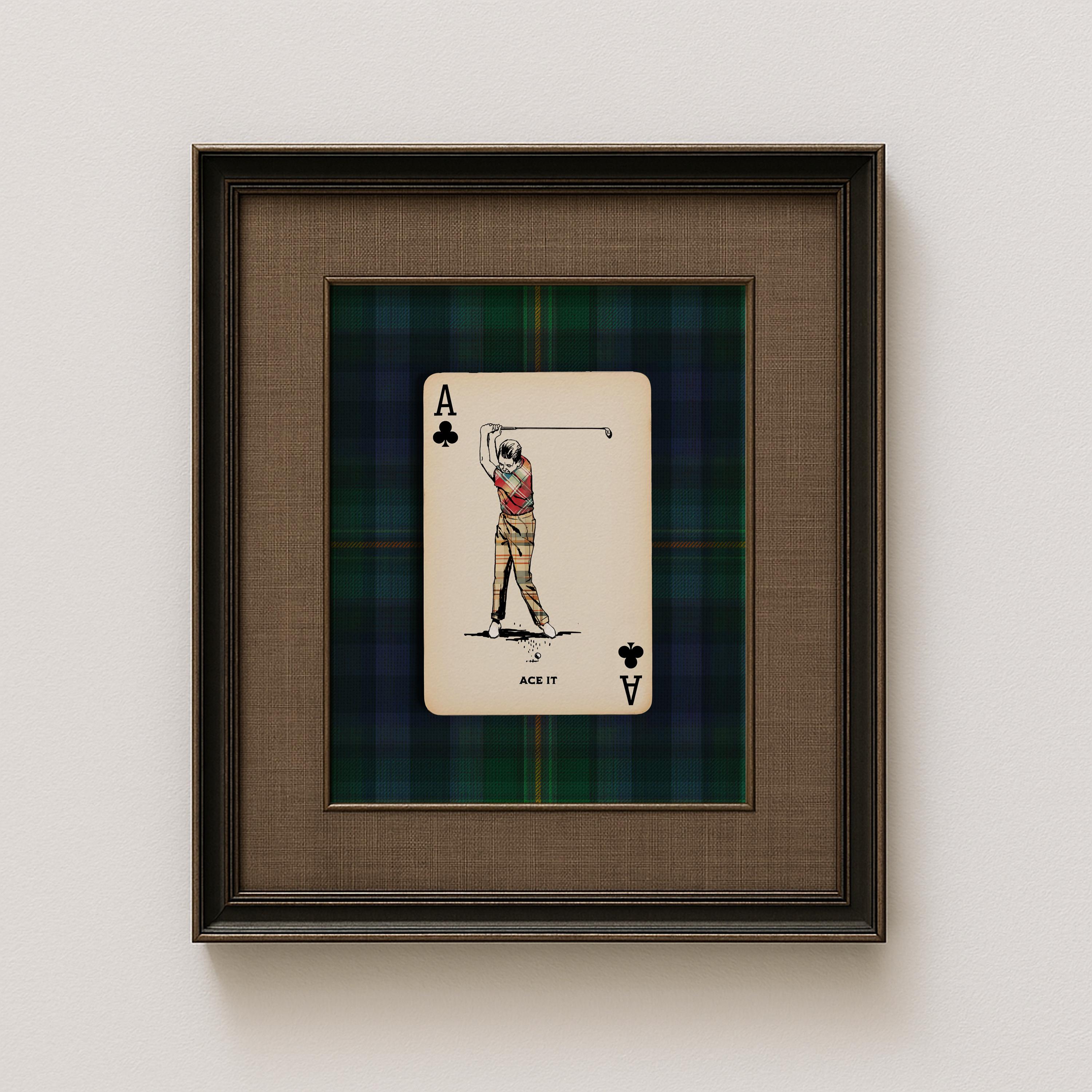 Navy Plaid Golf Poster – Playing Card Wall Art, Vintage Country Club ...