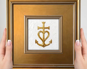 Mini cuadro de la Cruz de la Camarga – Pequeño cuadro cristiano para pared, decoración con cruz dorada