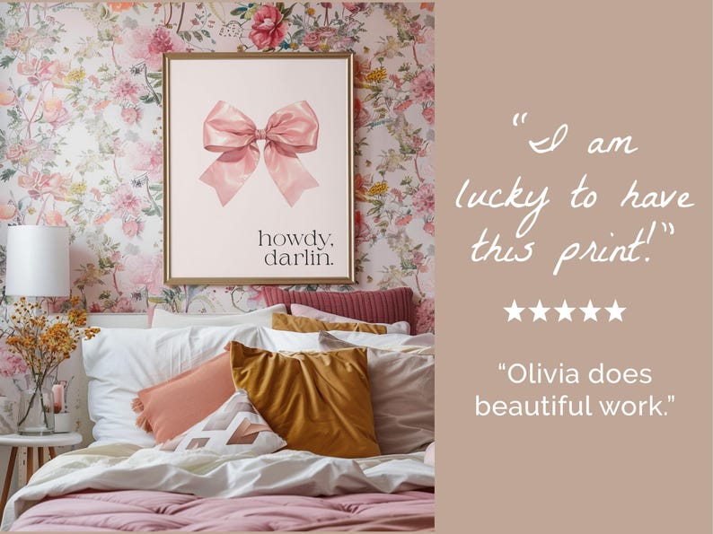 Coquette Cowgirl Bow Howdy Darlin Wall Art Coastal Pink Preppy Teen