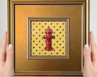 Mini cuadro para amantes de los perros: adorno de pared con forma de hidrante rojo, pequeño cuadro enmarcado.