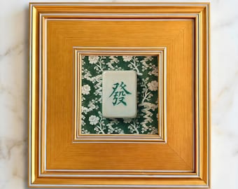 Mahjong Tile Mini Painting – Small Framed Wall Art, Green Chinoiserie Game Room Decor