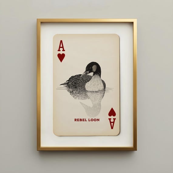 Loon Art – Rebel Loon Playing Card Print, Vintage Wildlife Decor