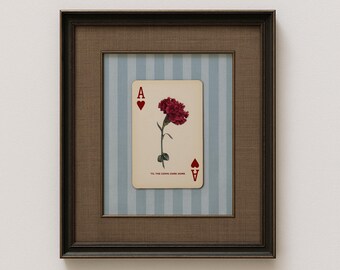 Anjer hartenkunst kunst – poederblauwe speelkaartprint, preppy zuidelijk verandadecor, haint blauwe portiekkunst, Americana cadeau voor haar