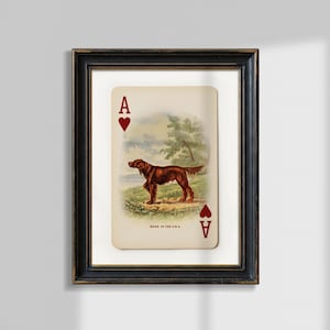 Vintage English Setter Herz-Ass-Druck - Retro Spielkarte Dekor, alte Geldästhetik, Western Cowboy Jagdhund Poster, Geschenk für Papa