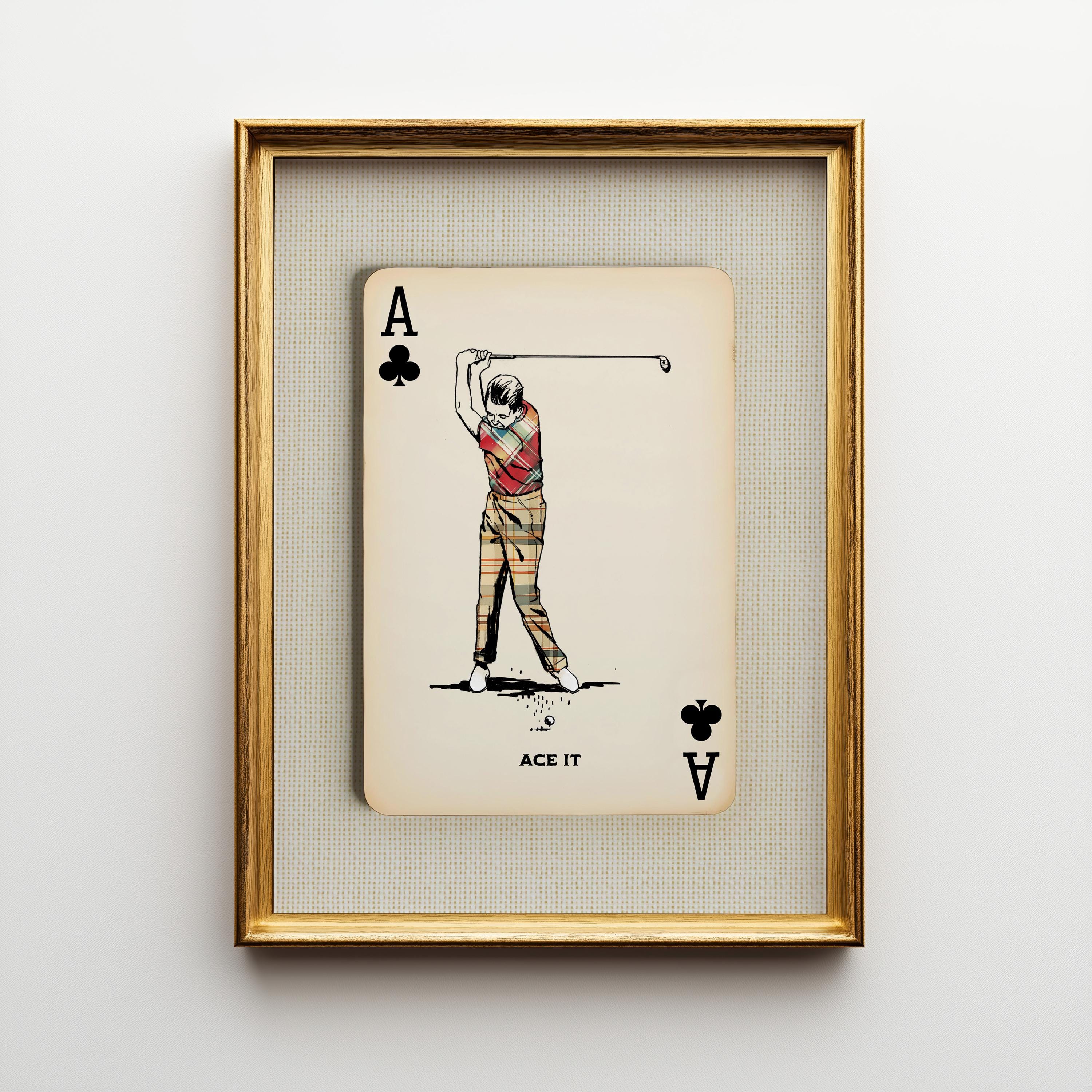 Golf Art Retro Poster – Ace of Clubs Framed Print, Burlap Masculine ...