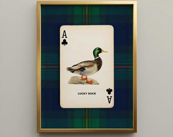 Mallard Duck Art Print – Lucky Duck Ace Playing Card, Hunting Lodge Wall Decor