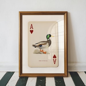 Vintage Stockenten Herz Ass Druck - Retro Spielkarte Dekor, alte Geld Ästhetik, Western Cowboy Enten Jagd Poster, Geschenk für Papa