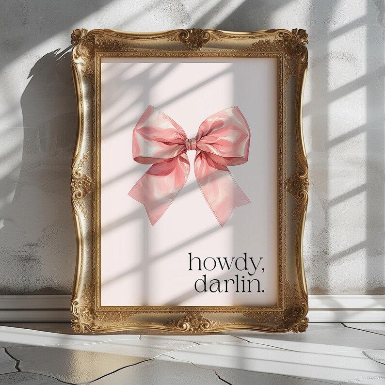 Coquette Cowgirl Bow Howdy Darlin Wall Art Coastal Pink Preppy Teen