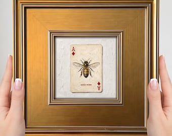 Mini cuadro de abeja trabajadora – Abeja melífera As de Diamantes, pequeño cuadro enmarcado para pared