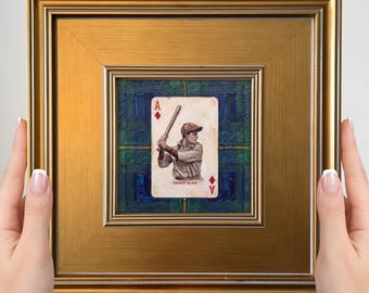 Mini cuadro de béisbol – Obra de arte pequeña enmarcada, decoración deportiva vintage