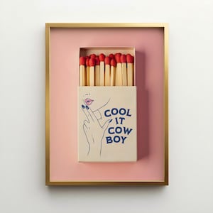 Cool It Cowboy Matchbox Wall Art – Retro Cowgirl Print, Bar Cart Decor