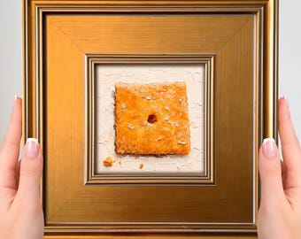 Cheese Cracker Mini Painting – Small Framed Art Print, Kitchen Wall Decor