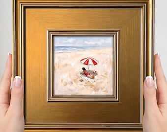 Bookish Beach Bum Mini Painting - Small Framed Coastal Art Print, Nautical Decor