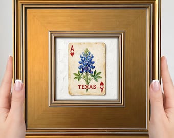 Mini cuadro de lupinos azules de Texas – Cuadro pequeño enmarcado para pared, decoración estilo casa de campo