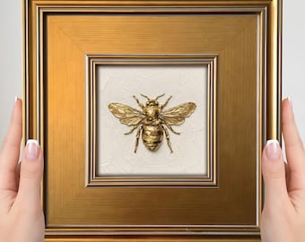 Gold Bee Mini Painting – Small Framed Art Print, Housewarming Wall Charm