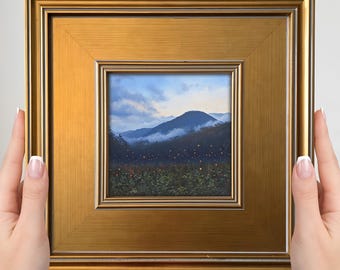 Blue Ridge Mountains Mini Painting – Firefly Small Framed Wall Art Print, Moody Mountain Landscape Decor