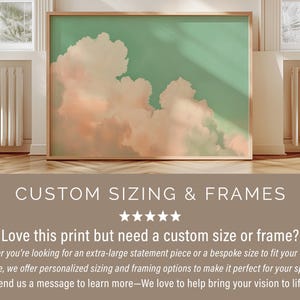 Cloud Painting Pink and Green Wall Art | Dopamine Decor Blue Western Decor Panoramic Wall Art Bedroom Wall Art Over The Bed Sage Green Decor