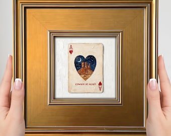 Mini cuadro "Vaquero de corazón" – Arte pequeño enmarcado del desierto, decoración del oeste