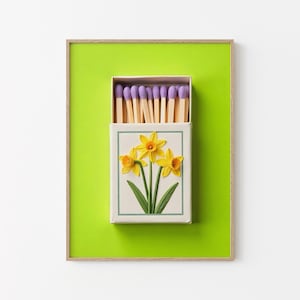 Gepersonaliseerde geboortebloem maart | Geborduurd vintage luciferdoosje met geboortebloem, dopaminedecor, westelijke muurkunst, Moederdagcadeau