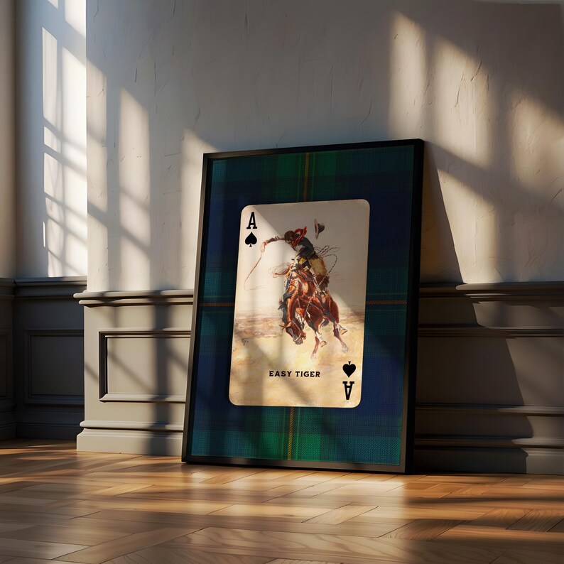 Arte de cartas de juego de vaqueros: lámina del as de picas del tigre fácil, decoración del oeste americano. imagen 12